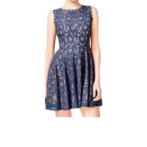 City Studio Juniors Blue Floral Lace Fit & Flare Skater Dress 15 NEW Graduation